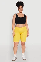 Womens Plus Size High Waisted Cargo Pocket Biker Shorts, Yellow, Size 3X