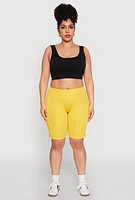 Womens Plus Size High Waisted Cargo Pocket Biker Shorts, Yellow, Size 3X