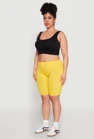 Womens Plus Size High Waisted Cargo Pocket Biker Shorts, Yellow, Size 3X