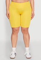 Womens Plus Size High Waisted Cargo Pocket Biker Shorts, Yellow, Size 3X