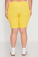 Womens Plus Size High Waisted Cargo Pocket Biker Shorts, Yellow, Size 3X
