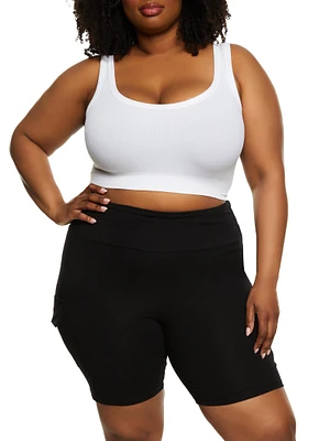 Womens Plus Cargo Pocket Detail Biker Shorts,