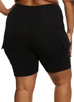 Womens Plus Cargo Pocket Detail Biker Shorts,
