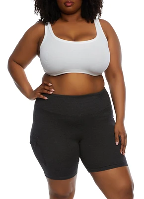 Womens Plus Cargo Pocket Detail Biker Shorts,