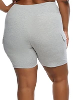 Womens Plus Cargo Pocket Detail Biker Shorts, Grey,