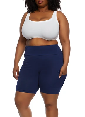 Womens Plus Cargo Pocket Detail Biker Shorts,