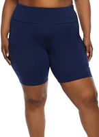 Womens Plus Size Cargo Pocket Detail Biker Shorts, Blue, Size 1X