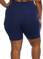 Womens Plus Size Cargo Pocket Detail Biker Shorts, Blue, Size 1X