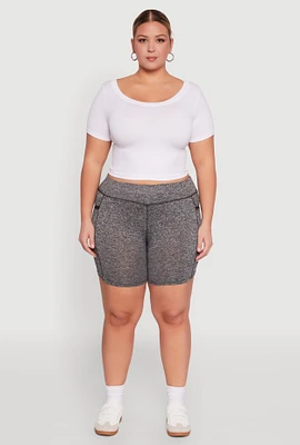 Womens Plus High Waisted Biker Shorts with Cell Phone Pockets,