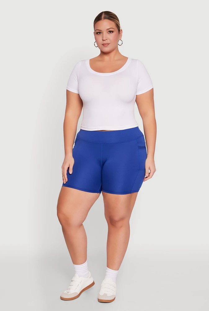 Womens Plus High Waisted Biker Shorts with Cell Phone Pockets,