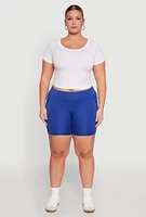 Womens Plus High Waisted Biker Shorts with Cell Phone Pockets,