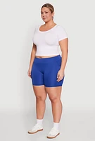 Womens Plus High Waisted Biker Shorts with Cell Phone Pockets,