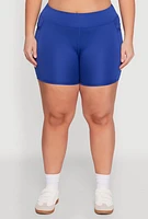 Womens Plus High Waisted Biker Shorts with Cell Phone Pockets,