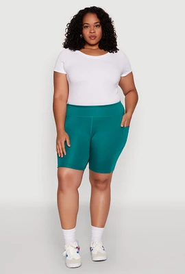 Womens Plus Side Zip Pocket Biker Shorts,