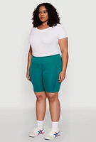 Womens Plus Side Zip Pocket Biker Shorts,