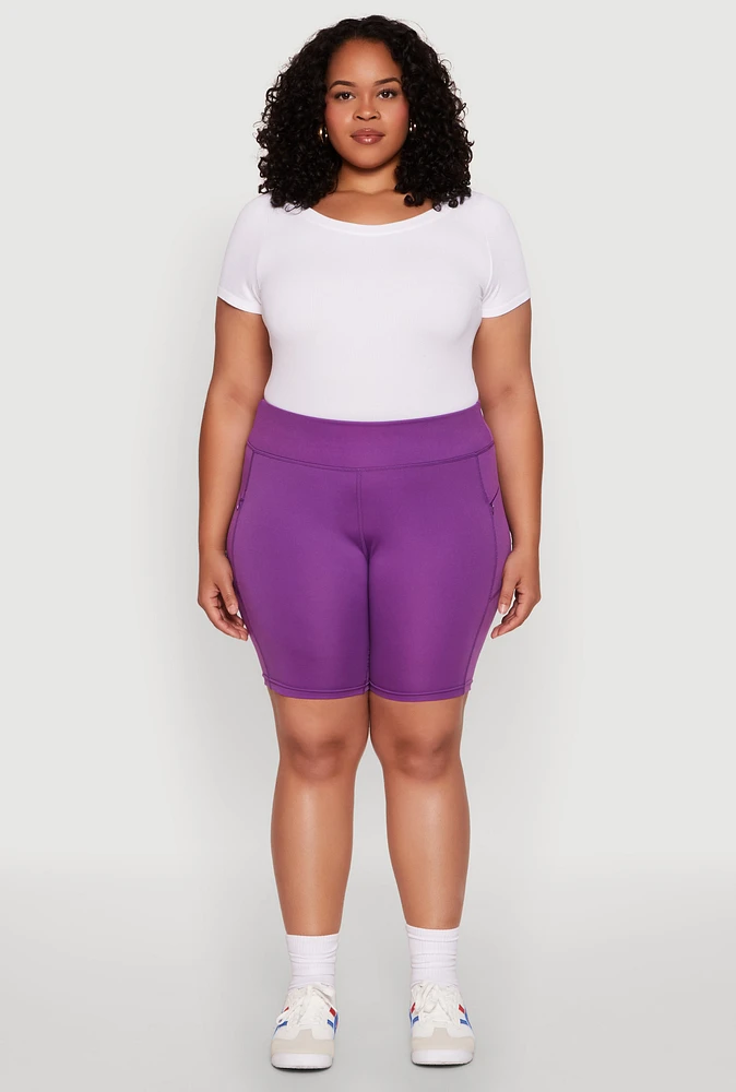 Womens Plus Size Side Zip Pocket Biker Shorts, Purple, Size 3X