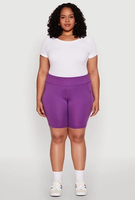 Womens Plus Size Side Zip Pocket Biker Shorts, Purple, Size 3X