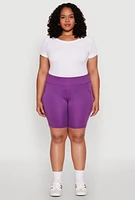 Womens Plus Size Side Zip Pocket Biker Shorts, Purple, Size 3X