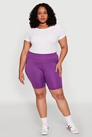 Womens Plus Size Side Zip Pocket Biker Shorts, Purple, Size 3X