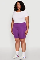 Womens Plus Size Side Zip Pocket Biker Shorts, Purple, Size 3X