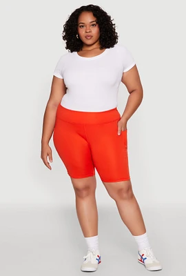 Womens Plus Size Side Zip Pocket Biker Shorts, Orange, Size 1X