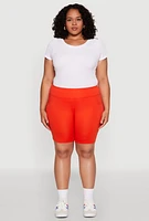 Womens Plus Size Side Zip Pocket Biker Shorts, Orange, Size 1X