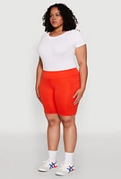 Womens Plus Size Side Zip Pocket Biker Shorts, Orange, Size 1X