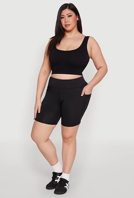 Womens Plus Cell Phone Side Pocket Biker Shorts,