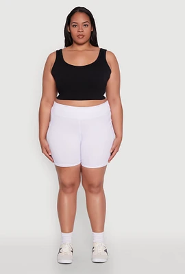 Womens Plus Cell Phone Side Pocket Biker Shorts, White,