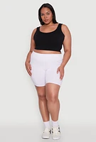 Womens Plus Cell Phone Side Pocket Biker Shorts, White,