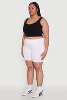 Womens Plus Cell Phone Side Pocket Biker Shorts, White,