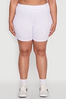 Womens Plus Cell Phone Side Pocket Biker Shorts, White,