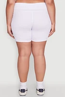 Womens Plus Cell Phone Side Pocket Biker Shorts, White,