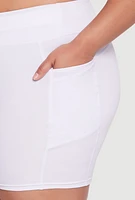 Womens Plus Cell Phone Side Pocket Biker Shorts, White,