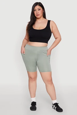 Womens Plus Cell Phone Side Pocket Biker Shorts, Green,