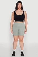 Womens Plus Cell Phone Side Pocket Biker Shorts, Green,