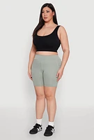 Womens Plus Cell Phone Side Pocket Biker Shorts, Green,