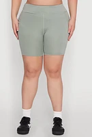 Womens Plus Cell Phone Side Pocket Biker Shorts, Green,