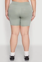 Womens Plus Cell Phone Side Pocket Biker Shorts, Green,