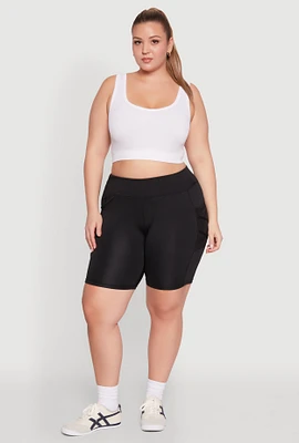 Womens Plus Caged Mesh Cell Phone Pocket Biker Shorts,
