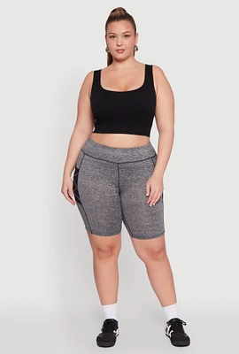 Womens Plus Caged Mesh Cell Phone Pocket Biker Shorts,