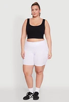 Womens Plus Size Caged Mesh Cell Phone Pocket Biker Shorts, White, Size 1X