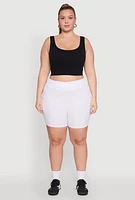 Womens Plus Size Caged Mesh Cell Phone Pocket Biker Shorts, White, Size 1X