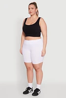 Womens Plus Size Caged Mesh Cell Phone Pocket Biker Shorts, White, Size 1X
