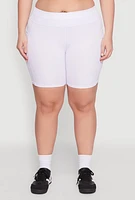 Womens Plus Size Caged Mesh Cell Phone Pocket Biker Shorts, White, Size 1X