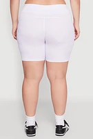 Womens Plus Size Caged Mesh Cell Phone Pocket Biker Shorts, White, Size 1X