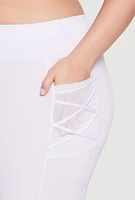 Womens Plus Size Caged Mesh Cell Phone Pocket Biker Shorts, White, Size 1X