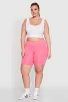Womens Plus Caged Mesh Cell Phone Pocket Biker Shorts,
