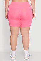 Womens Plus Caged Mesh Cell Phone Pocket Biker Shorts,