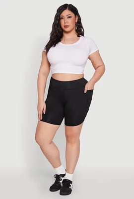 Womens Plus Caged Mesh Detail Side Pocket Bike Shorts,